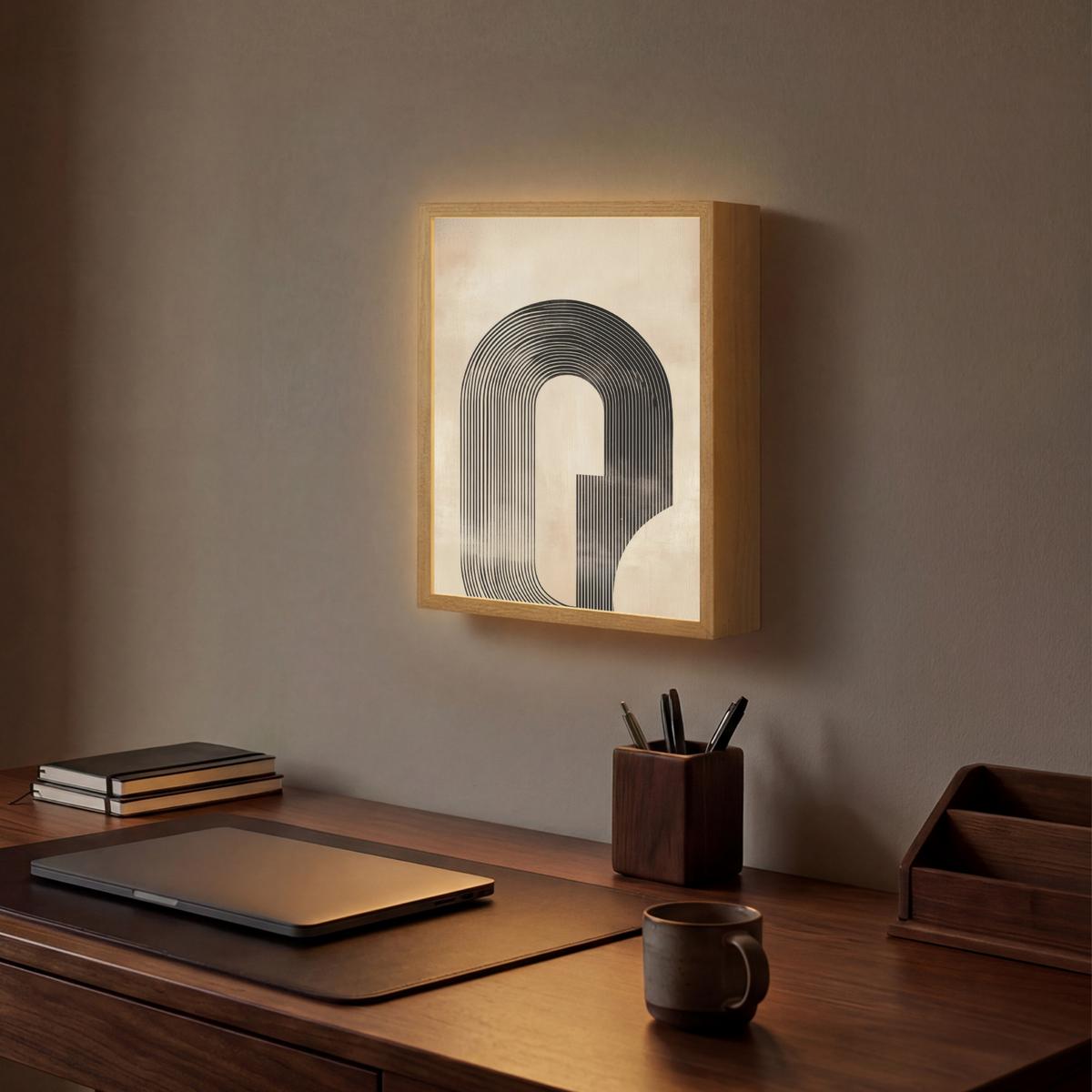 WANDLEUCHTE MIT AKKU Schleife - Streifen - Minimalistisch - Schwarz 30x40 cm - Beige, Holzwerkstoff (30/40/8cm) - OnlyWow