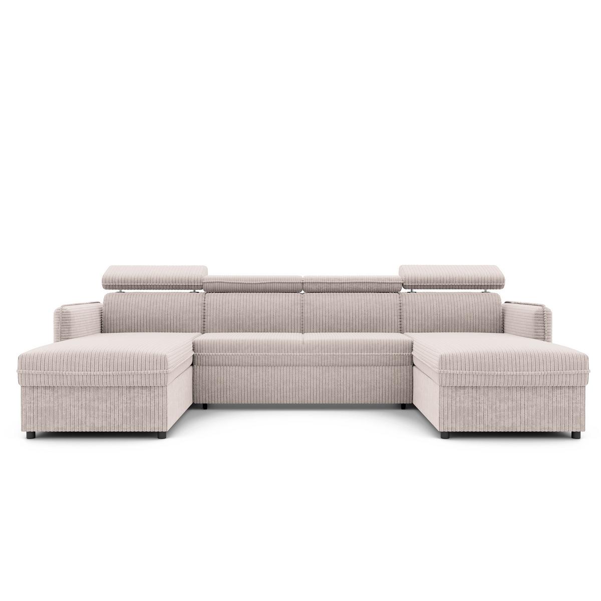 WOHNLANDSCHAFT U-Form Beni mit Schlaffunktion, Cord-Stoff Poso 100 Beige - Beige, Holzwerkstoff (286/60/166cm) - Idohome