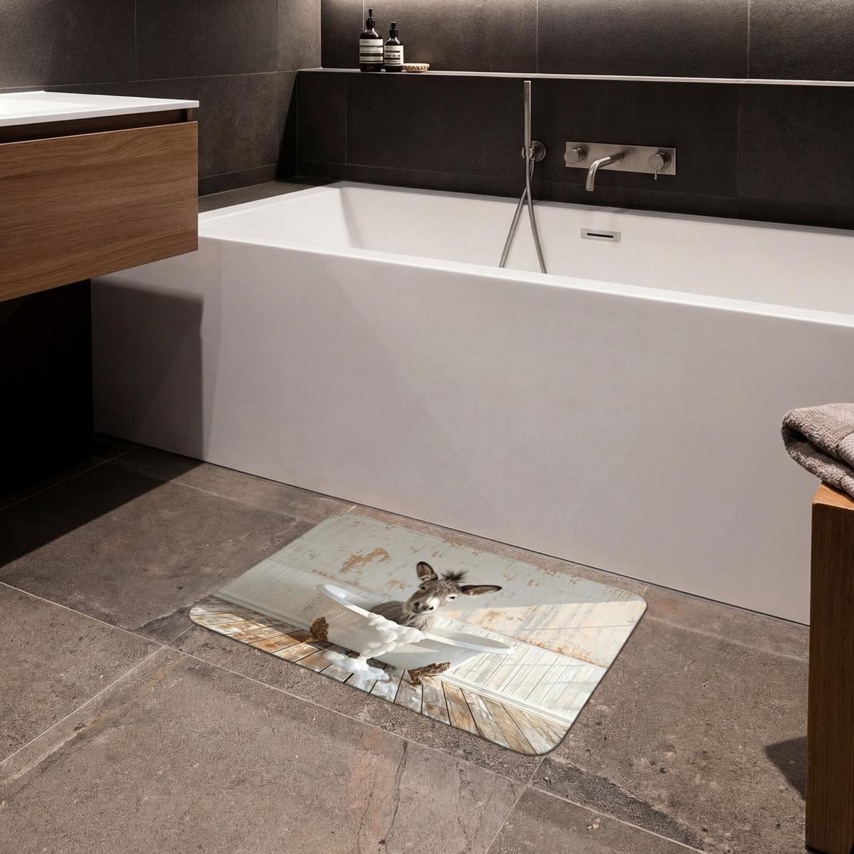 BADEMATTE Esel - Tiere - Badewanne - Schaumstoff 60x40 cm - Creme, Textil (60/40cm) - OnlyWow