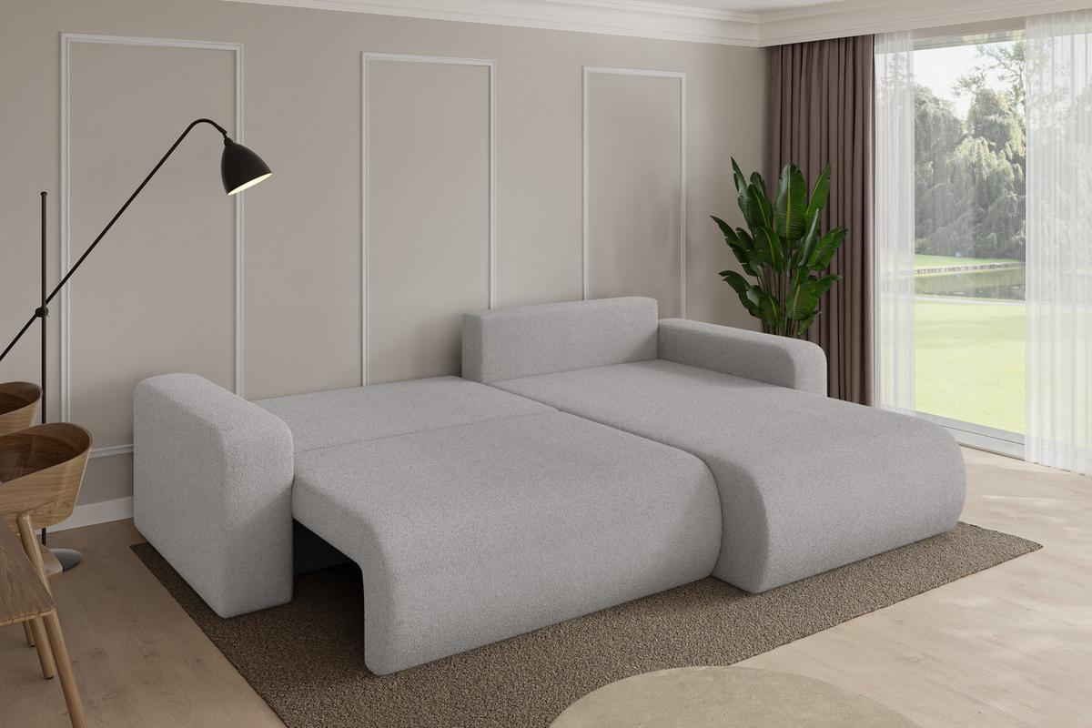 ECKSOFA mit Schlaffunktion Ottomane Rechts BERY-L 276x193x88 Hellgrau Bouclé - Silberfarben/Hellgrau, Holzwerkstoff/Kunststoff (276/193cm) - ALTDECOR