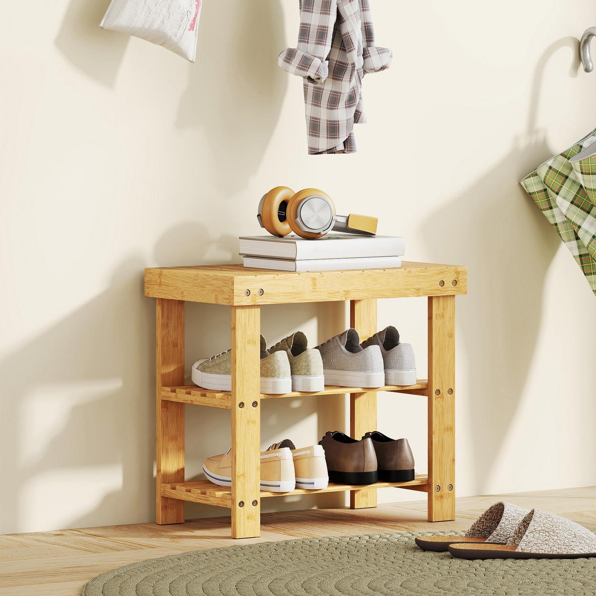 SCHUHBANK Bambus Naturholz - Naturfarben, Naturmaterialien (28/45/50cm) - HOMCOM