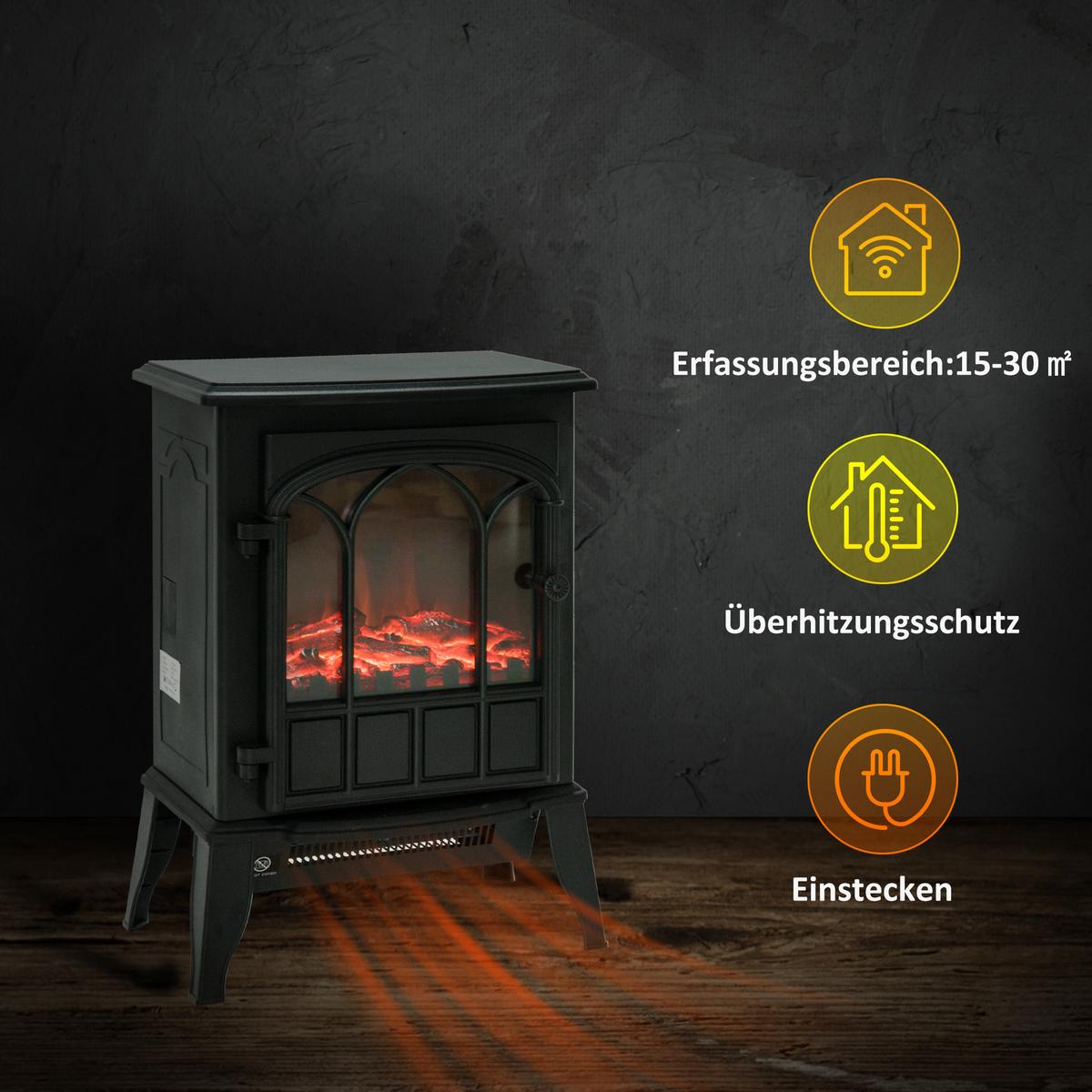 ELEKTROKAMIN mit LED-Flammeneffekt, 2000W Kaminofen, Metall, Schwarz - Schwarz, Metall (23/56.5/39cm) - HOMCOM