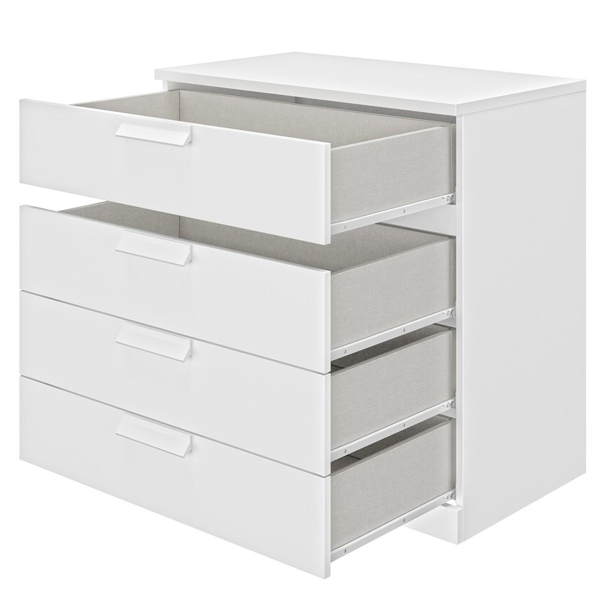 KOMMODE 4 Schubladen Cyrus - Französische Herstellung - 81/45/81 cm - Weiß, Holzwerkstoff (45/81/45cm) - Calicosy