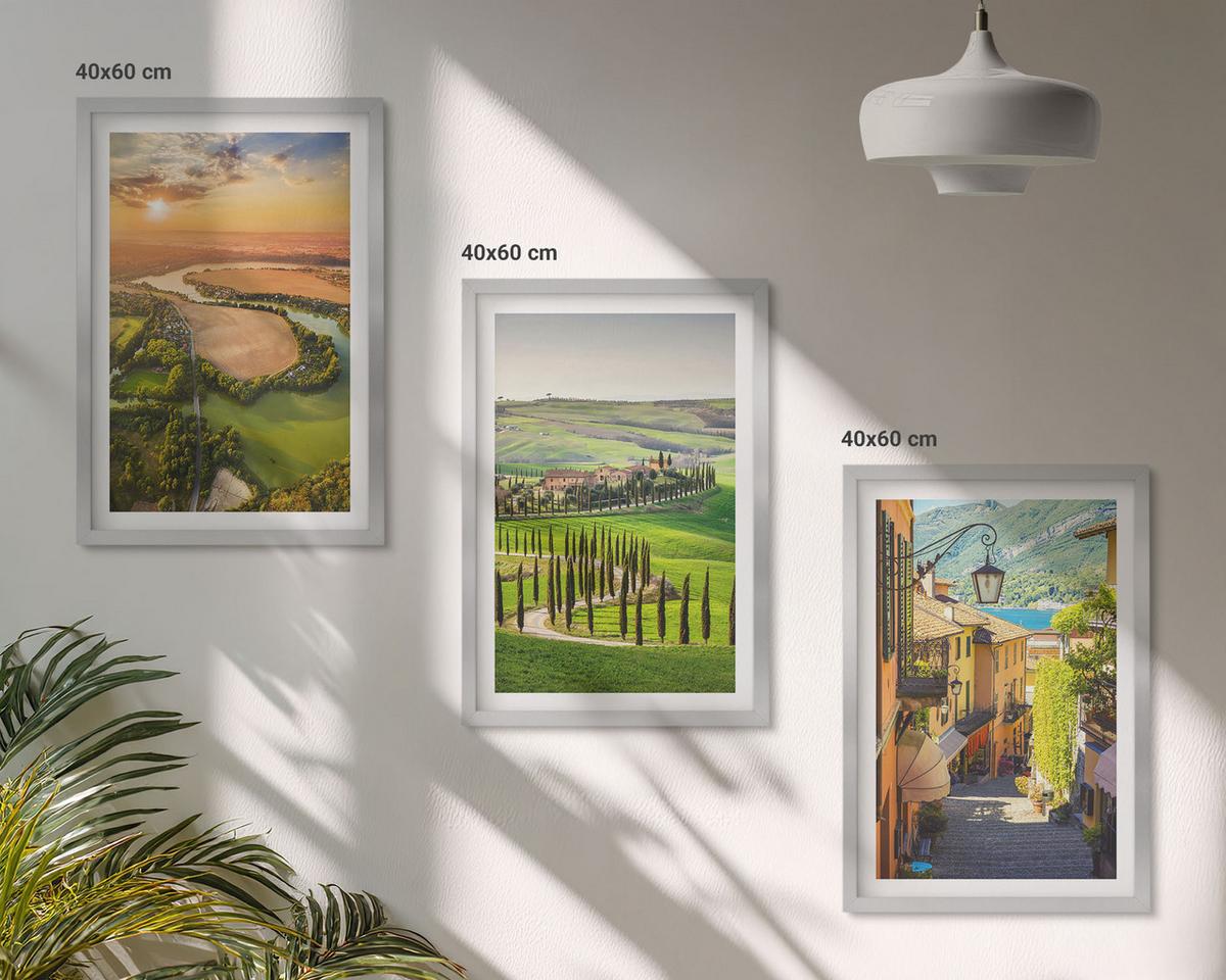 BILDER SET 3er Set - 40x60 cm Silberner Rahmen - Italienische Landschaften, Flussstraße - Silberfarben, Kunststoff (40/60cm) - TULUP