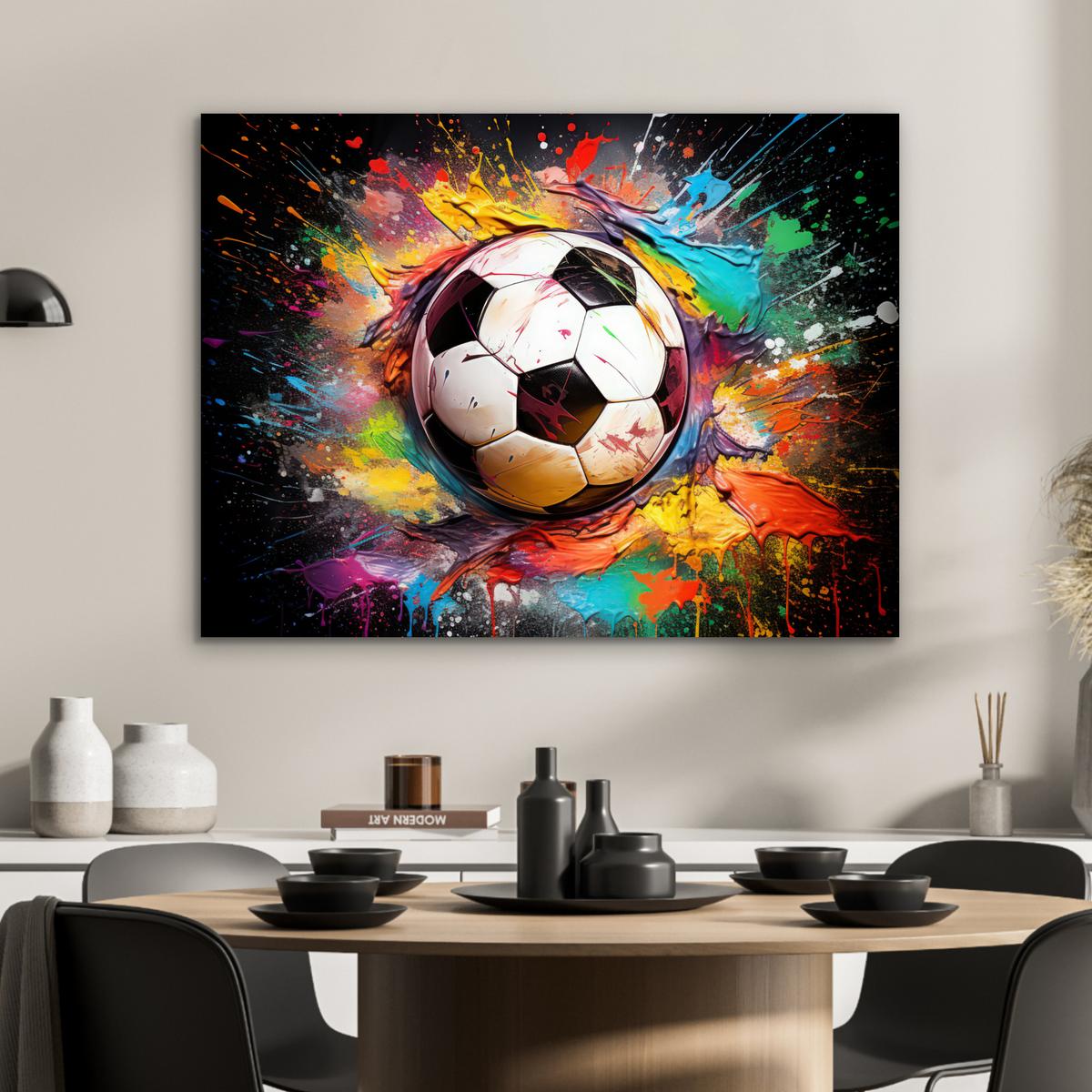 METALLBILD Fußball - Farbe - Farben - Schwarz - Weiß 80x60 cm - Weiß, Metall (80/60cm) - MuchoWow