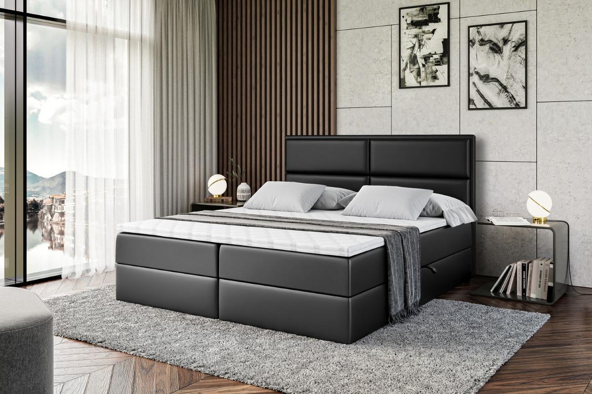 BOXBETT mit Matratze H4 und Lattenrost - AURA - 140x200 - H4 - Schwarz Hochglanz - Schwarz Hochglanz, Holzwerkstoff (140/200cm) - ALTDECOR