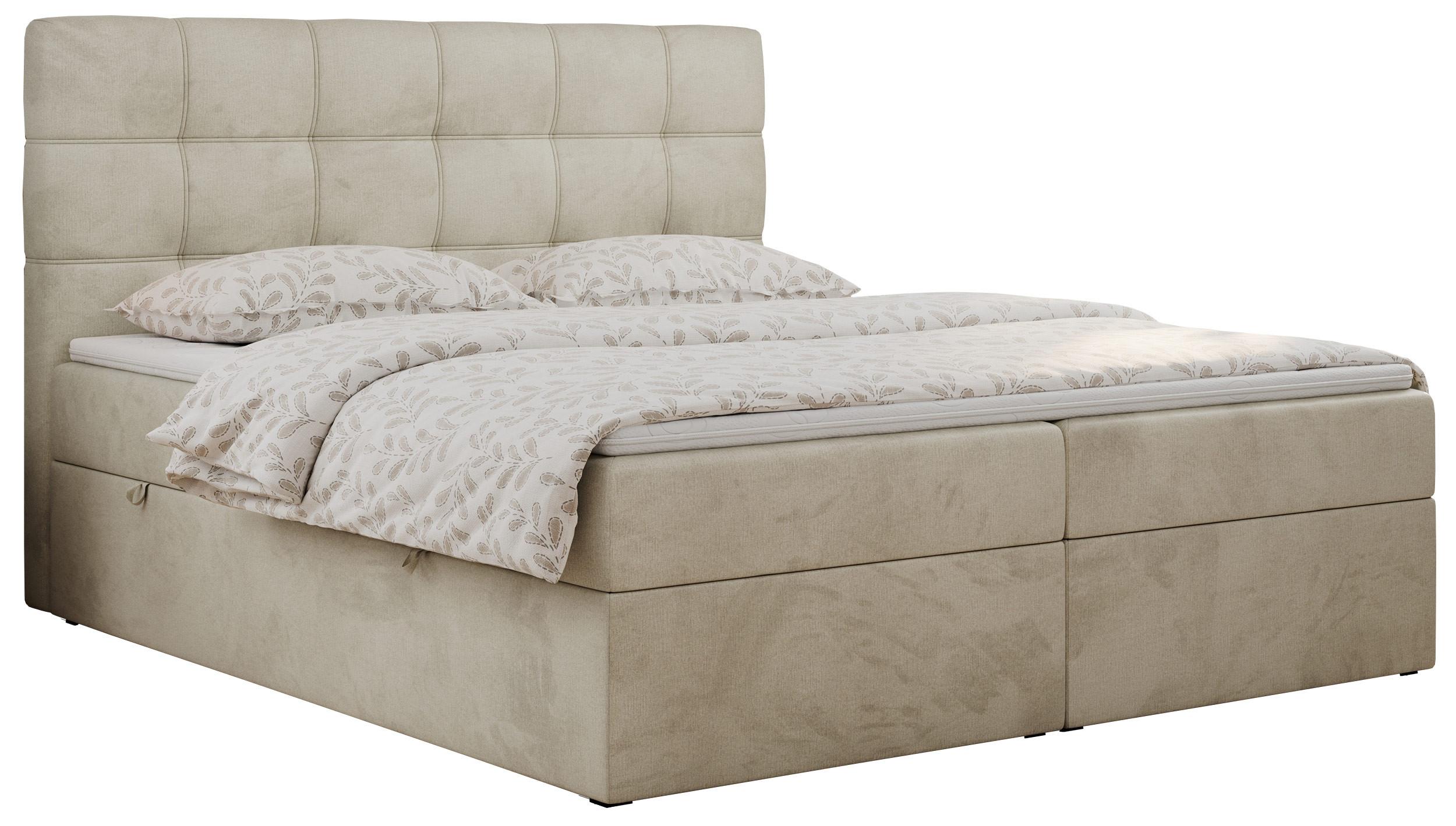 BOXBETT ERNI 160/200 - Beige Velvet - H3 - Beige, Holz/Textil (160/200cm) - MKS