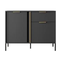 SIDEBOARD Catanian 2T 1S Grau 103,3/81,4/39,5 cm – mit goldenen Griffen und schwarzen Beinen - Schwarz/Grau, Holzwerkstoff/Metall (103.3/81.4/39.5cm) - AX Living