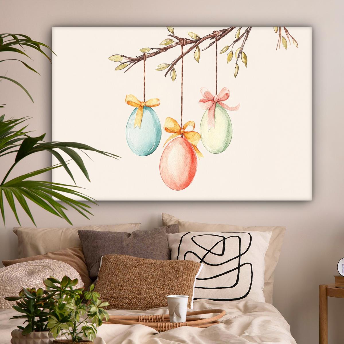 LEINWANDBILD Osterkuchen - Schleife - Eier Groß 140x90 cm - Creme, Textil (140/90cm) - MuchoWow
