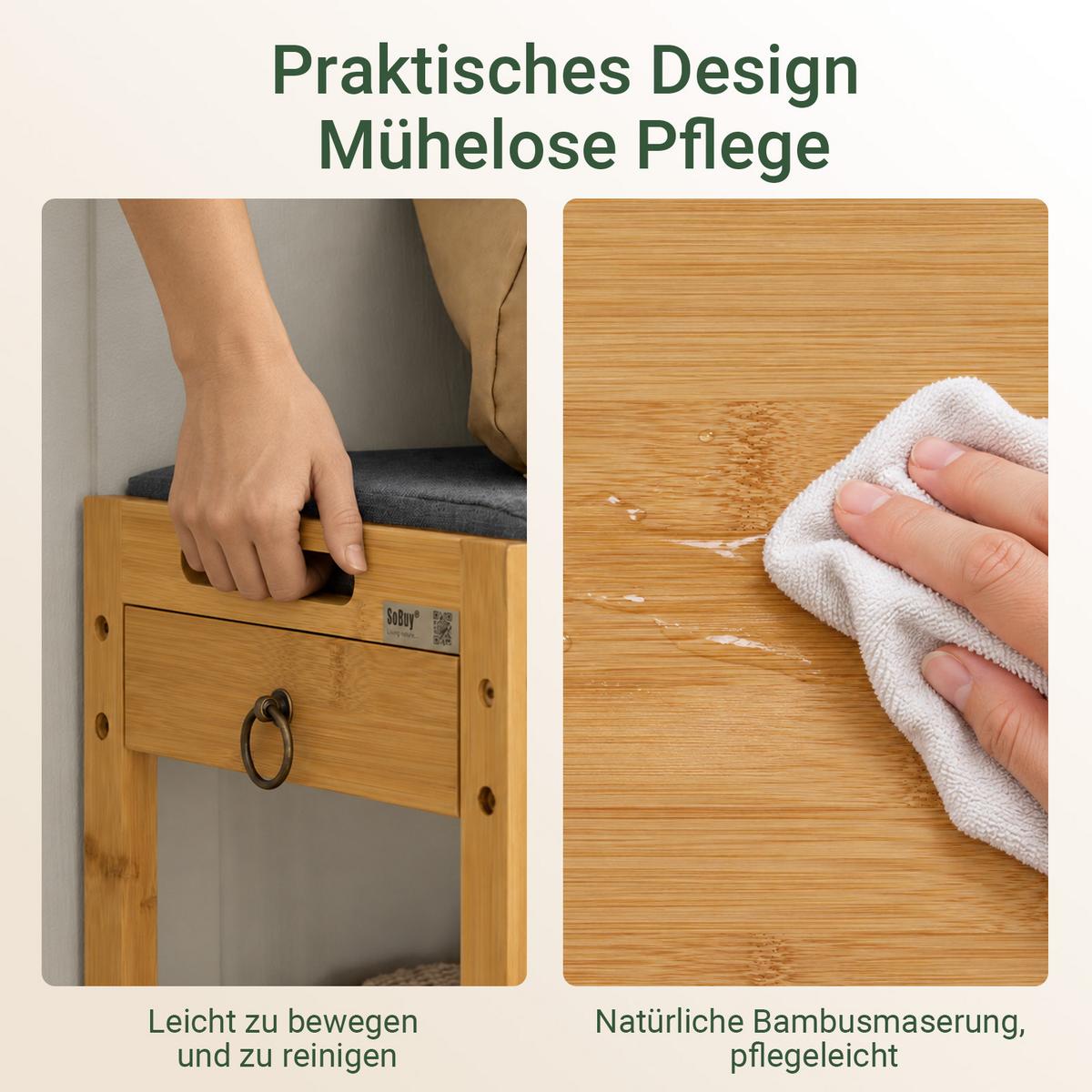 SCHUHBANK Natur, 90 x 45 x 30 cm, bis 150 kg, 2 Schubladen und 2 Fächer für Schuhe - Naturfarben, Holz (90/45/30cm) - SoBuy