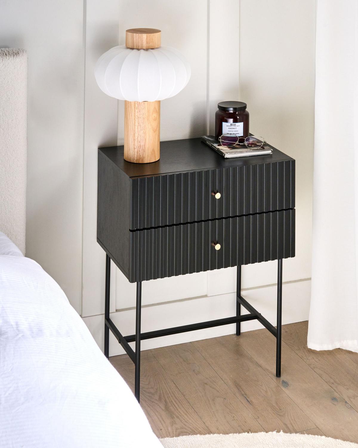 NACHTTISCH mit 2 Schubladen Schwarz/Gold Coventry - Schwarz, Holzwerkstoff (32/48/59cm) - Beliani