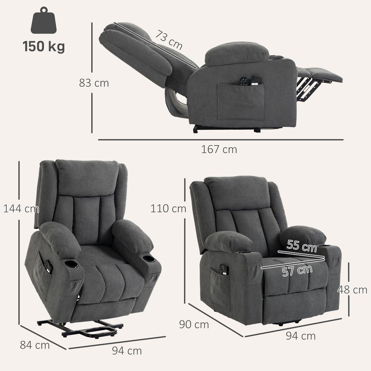 RELAXSESSEL Frottee Dunkelgrau - Dunkelgrau/Schwarz, Holzwerkstoff/Textil (90/110/94cm) - HOMCOM