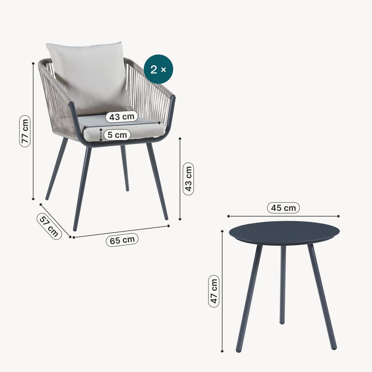 BISTRO-SET 3 TLG. Abriola - Grau, Metall - casa.pro