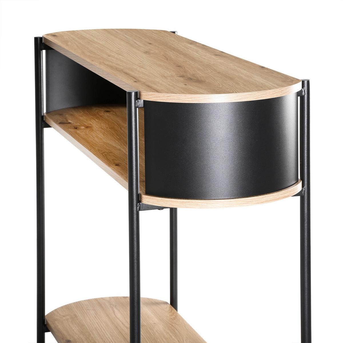 KONSOLE mit 3 Ebenen und schwarzen Metallseiten 34/80/100 cm - Eschefarben, Holzwerkstoff (40/34/80cm) - Calicosy