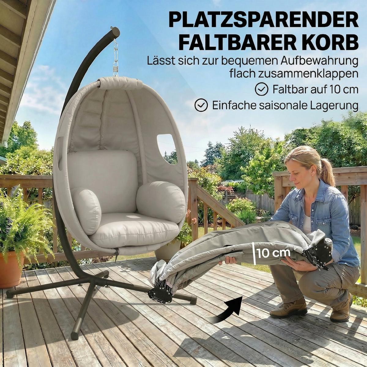HÄNGESESSEL Verzinkter-Stahl Polyester Hellgrau - Hellgrau, Textil/Metall (95/180/117cm) - Outsunny