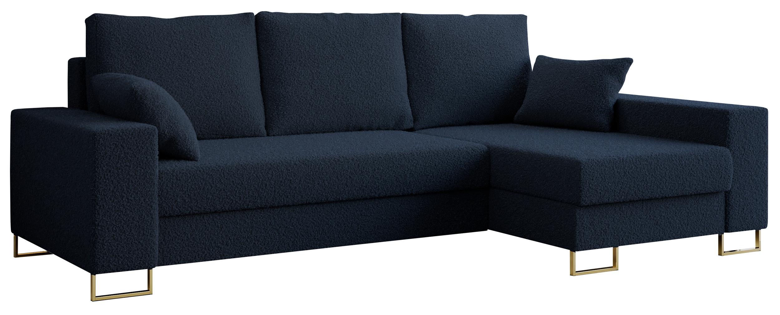 ECKSOFA Dorian Boucle Dunkelblau - Goldfarben/Dunkelblau, Textil/Metall (242/138cm) - MKS