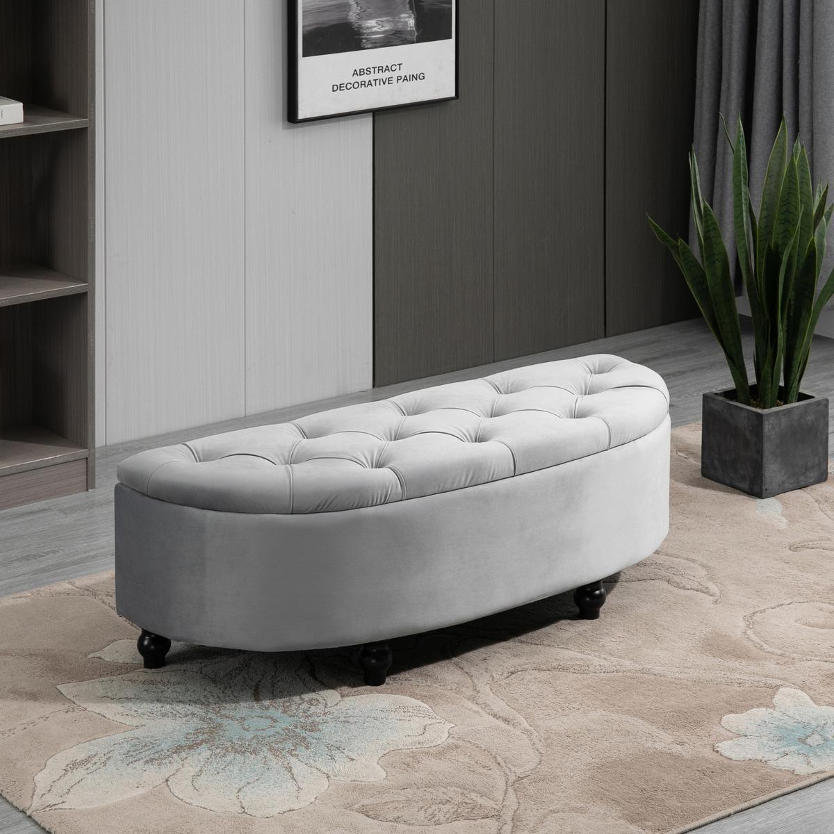 TRUHENBANK Velvet-Touch Grau - Schwarz/Grau, Holz/Kunststoff (46/42/120cm) - HOMCOM