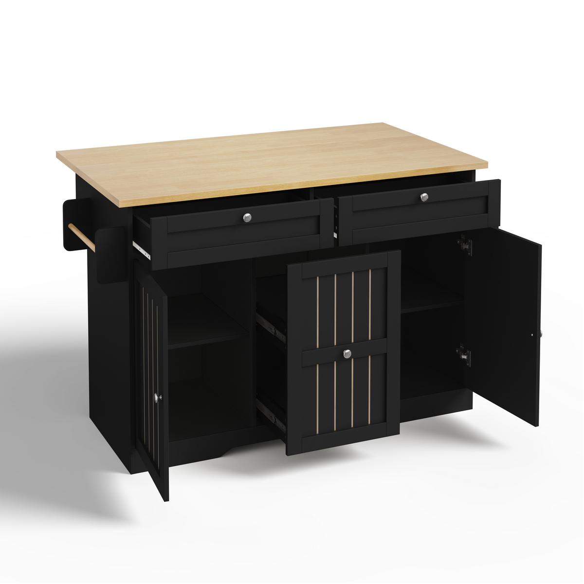 KÜCHENINSEL in schwarz mit holzoptik-platte, klappbarer arbeitsfläche und rollen - Schwarz, Holzwerkstoff (120/92/70cm) - Urban Meuble
