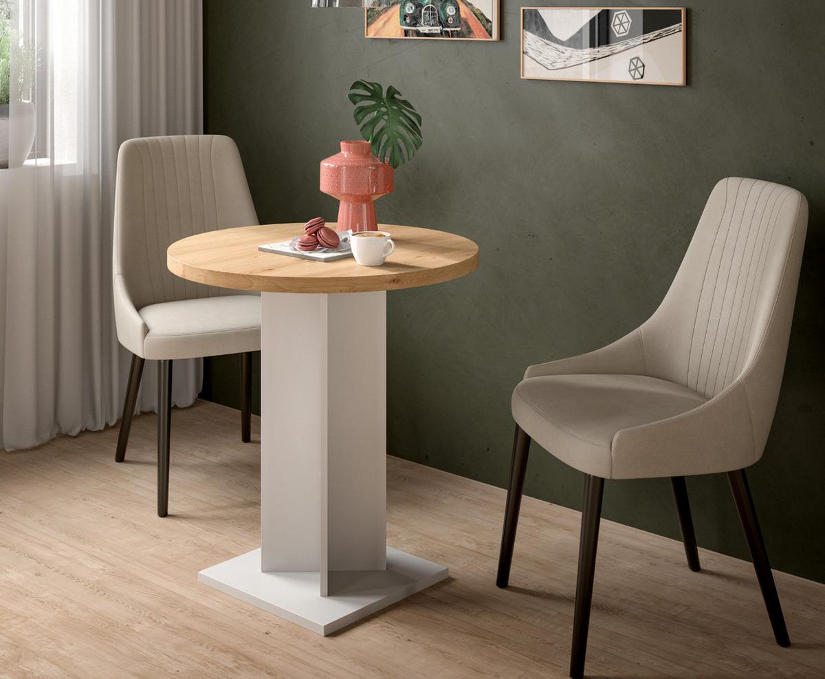 ESSTISCH Eiche Artisan, weiß, Küchentisch rund Ø 70 cm - Eiche Artisan/Weiß, Holzwerkstoff (70/70/76cm) - Inn.Furn