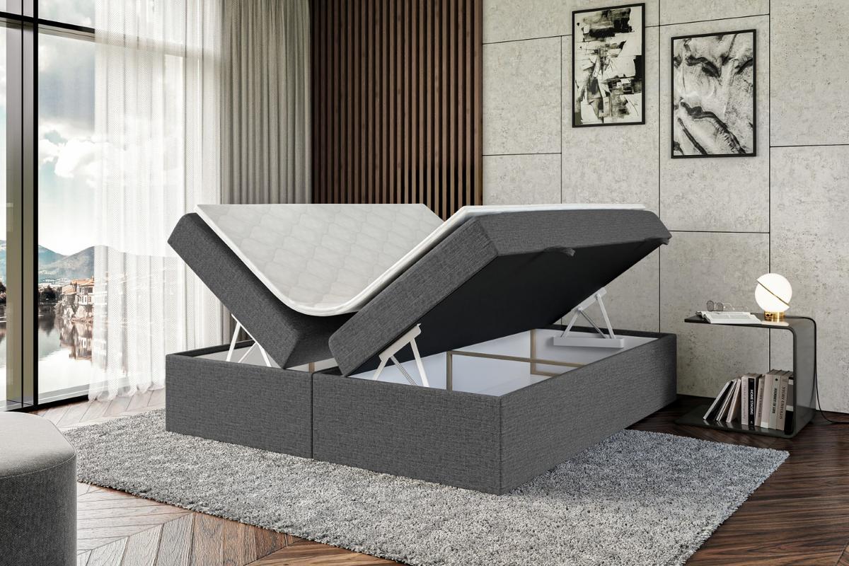 BOXBETT mit H4-Matratze und Lattenrost - MARCE BW - 140x200 Dunkelgrau - Dunkelgrau, Holzwerkstoff (140/200cm) - ALTDECOR
