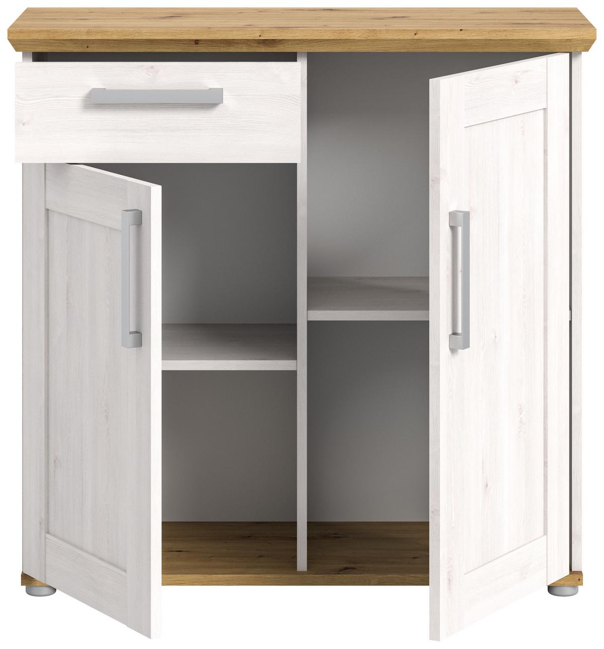 KOMMODE weiß Lärche, Eiche Artisan 95 cm, Sideboard im Landhaus-Stil - Silberfarben/Weiß, Holzwerkstoff/Kunststoff (95/92/39cm) - Inn.Furn