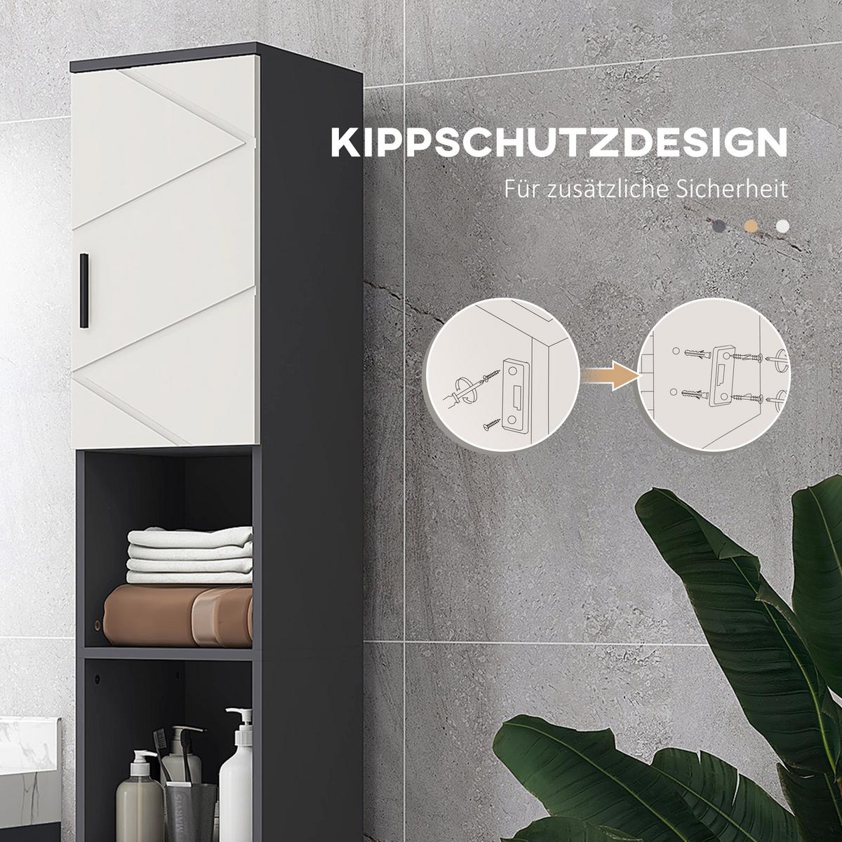 BADEZIMMERSCHRANK schmal, Hochschrank mit Verstellbar Regal, 2 offenen Fächern - Dunkelgrau, Holzwerkstoff (30/183/30cm) - Kleankin