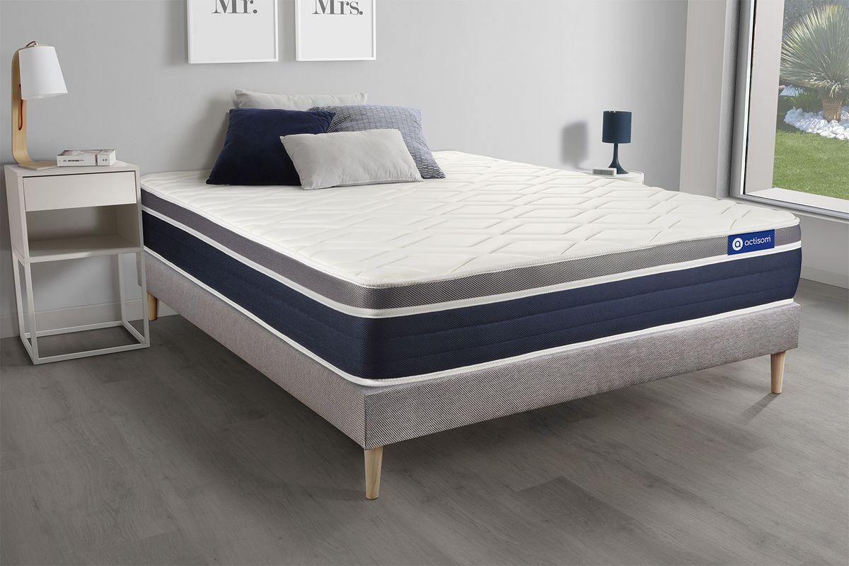 BETT Actilatex confort Latex und Memory-Schaum 80 x 200 cm h2 - Kit Bettgestell Grau - Beige/Grau, Karton/Holz (80/200cm) - ACTISOM