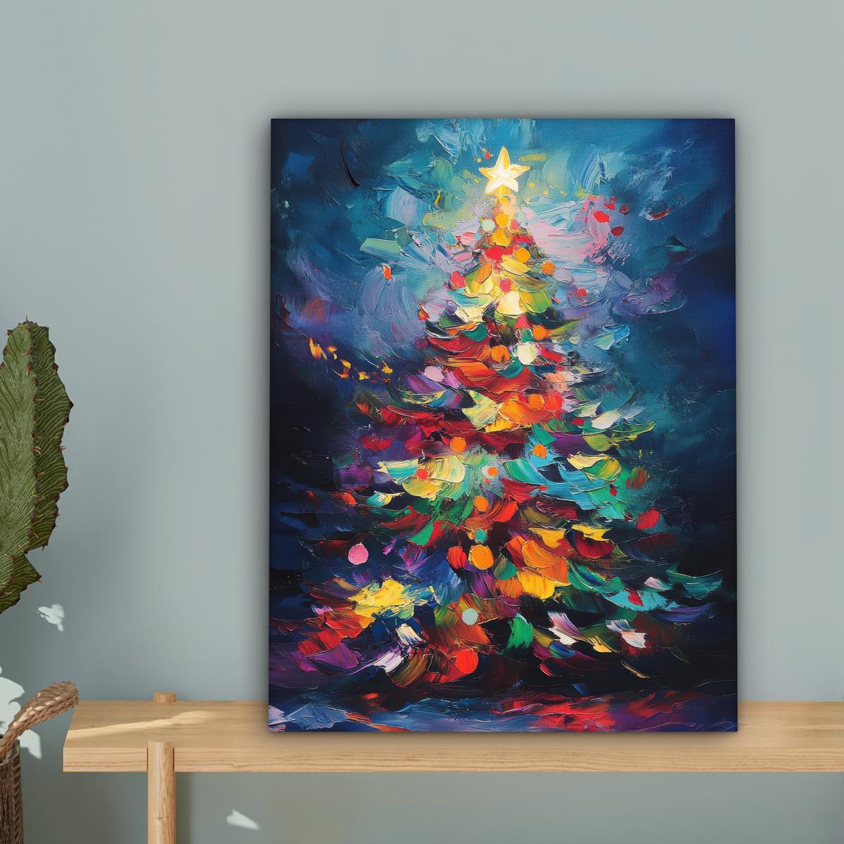LEINWANDBILD Weihnachtsbaum - Weihnachten - Abstrakt - Farbenfroh Room Decor 30x40 cm - Multicolor, Textil (30/40cm) - MuchoWow