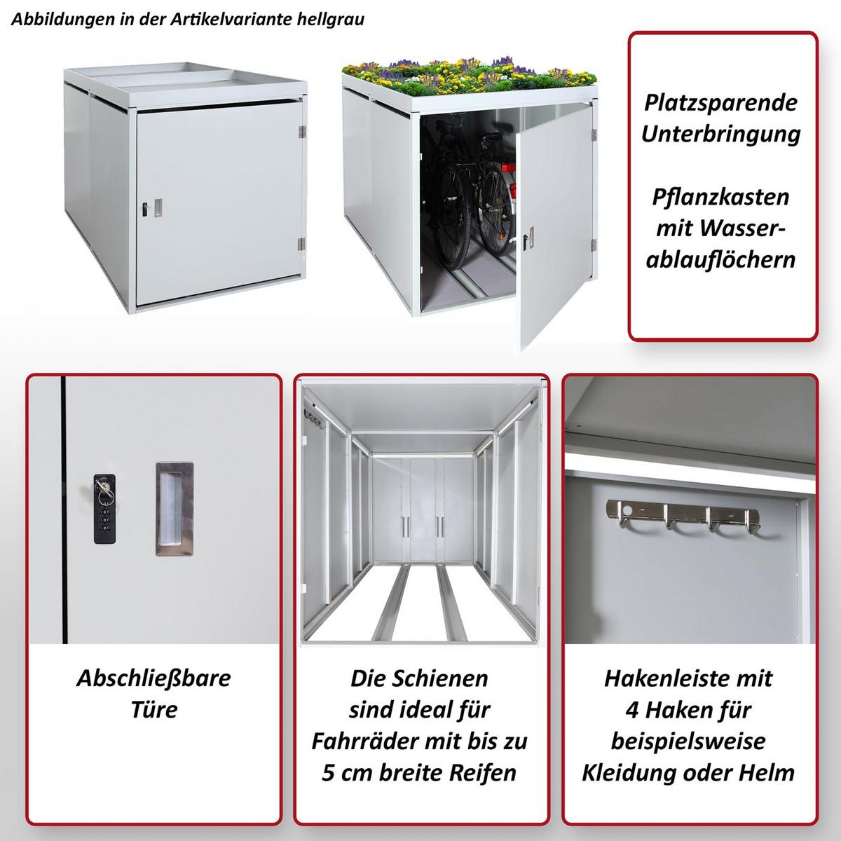 2ER-FAHRRADGARAGE PFLANZKASTEN L56B Hellgrau - Hellgrau, Metall (113/123/208cm) - MCW