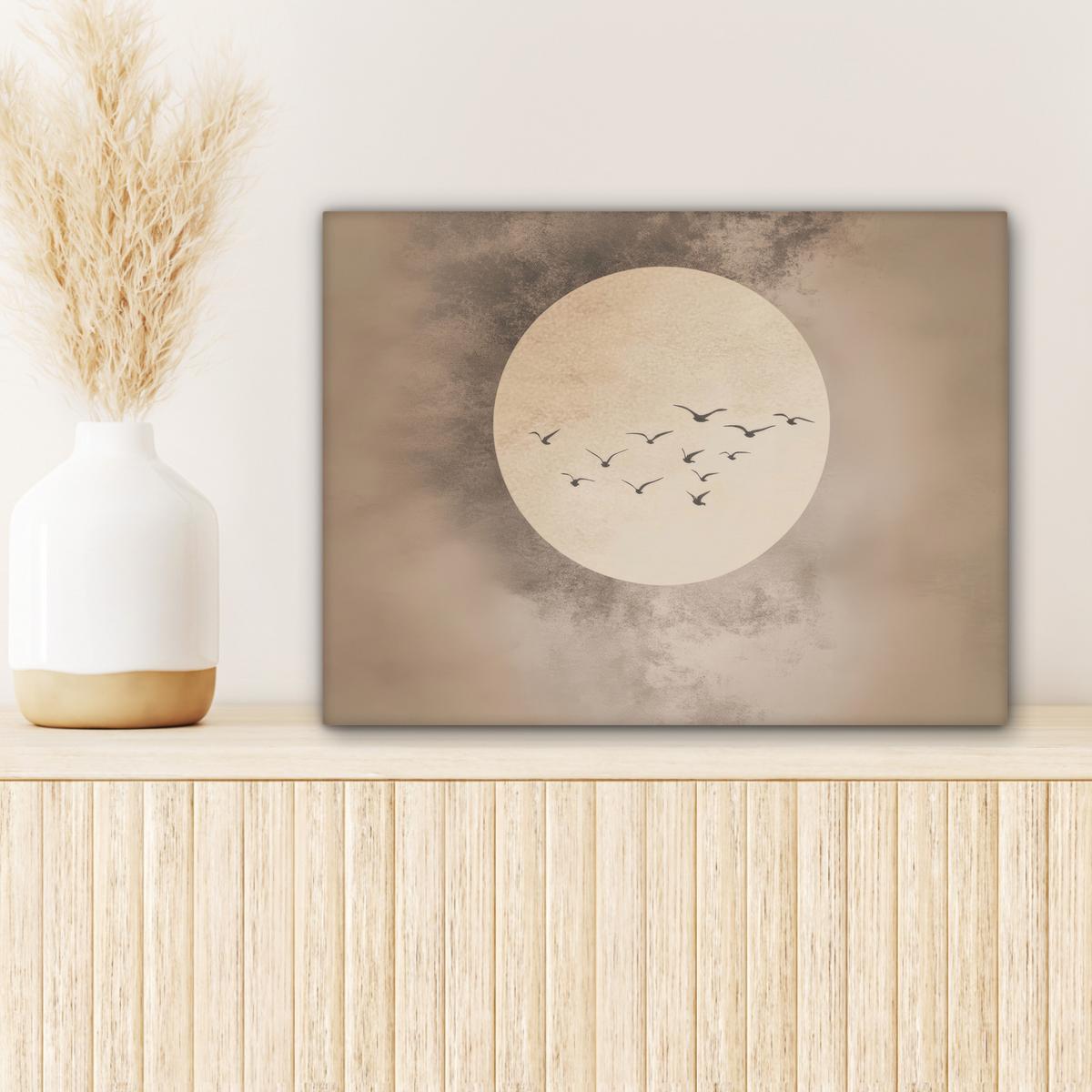 LEINWANDBILD Vogel - Beige - Japanisch Wandbild 40x30 cm - Taupe, Textil (40/30cm) - MuchoWow