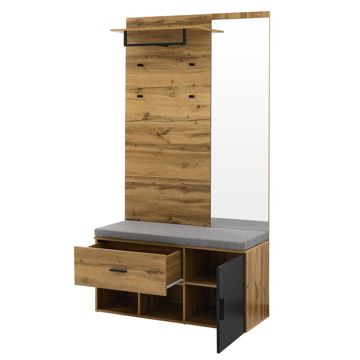 GARDEROBENSET Holzoptik Eiche mit Spiegel & Schuhbank - Eiche San Remo, Holzwerkstoff (104/190/39cm) - Urban Meuble