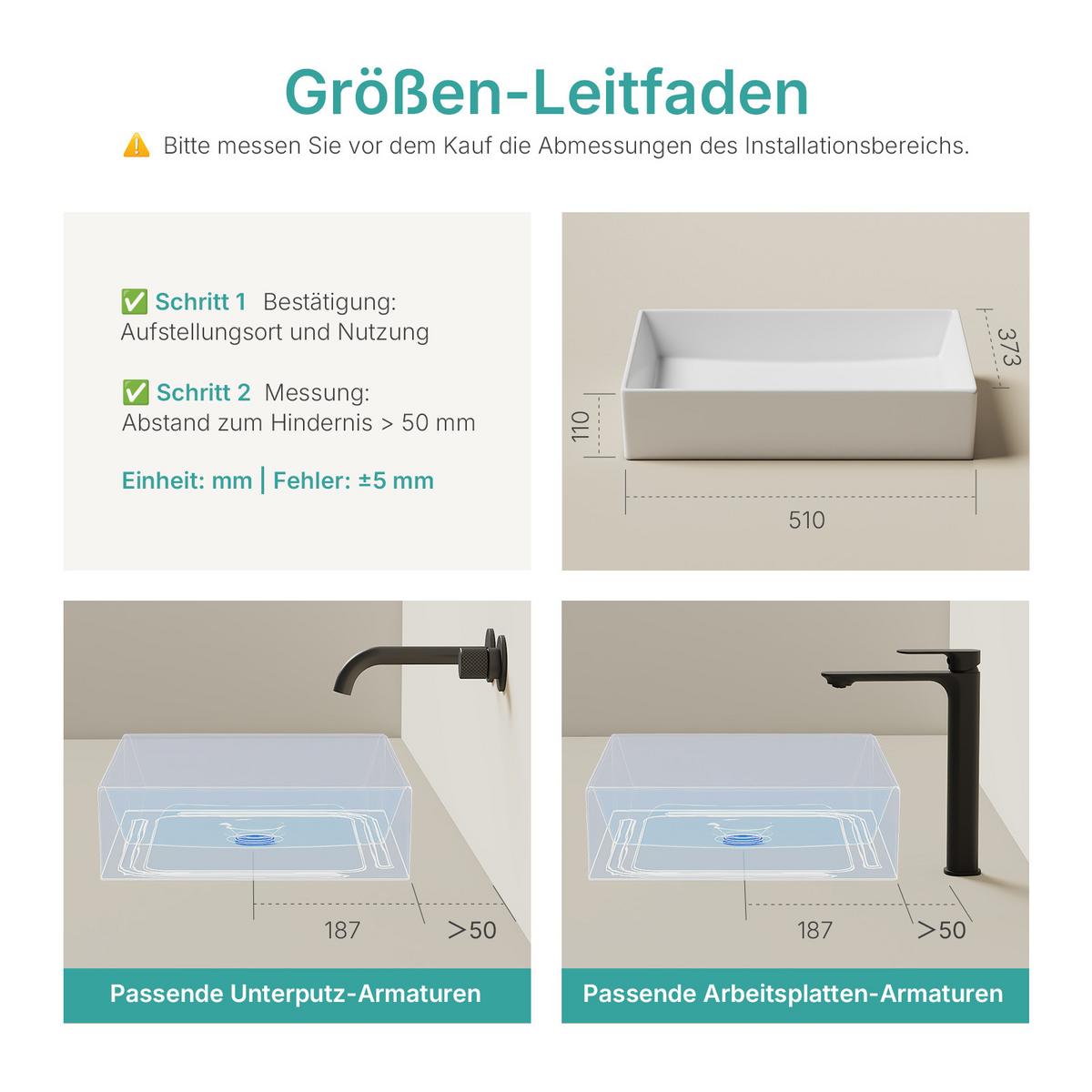WASCHBECKEN Keramik Weiß 51 / 37 / 11 cm - Weiß, Keramik (51/11/37cm) - EMKE