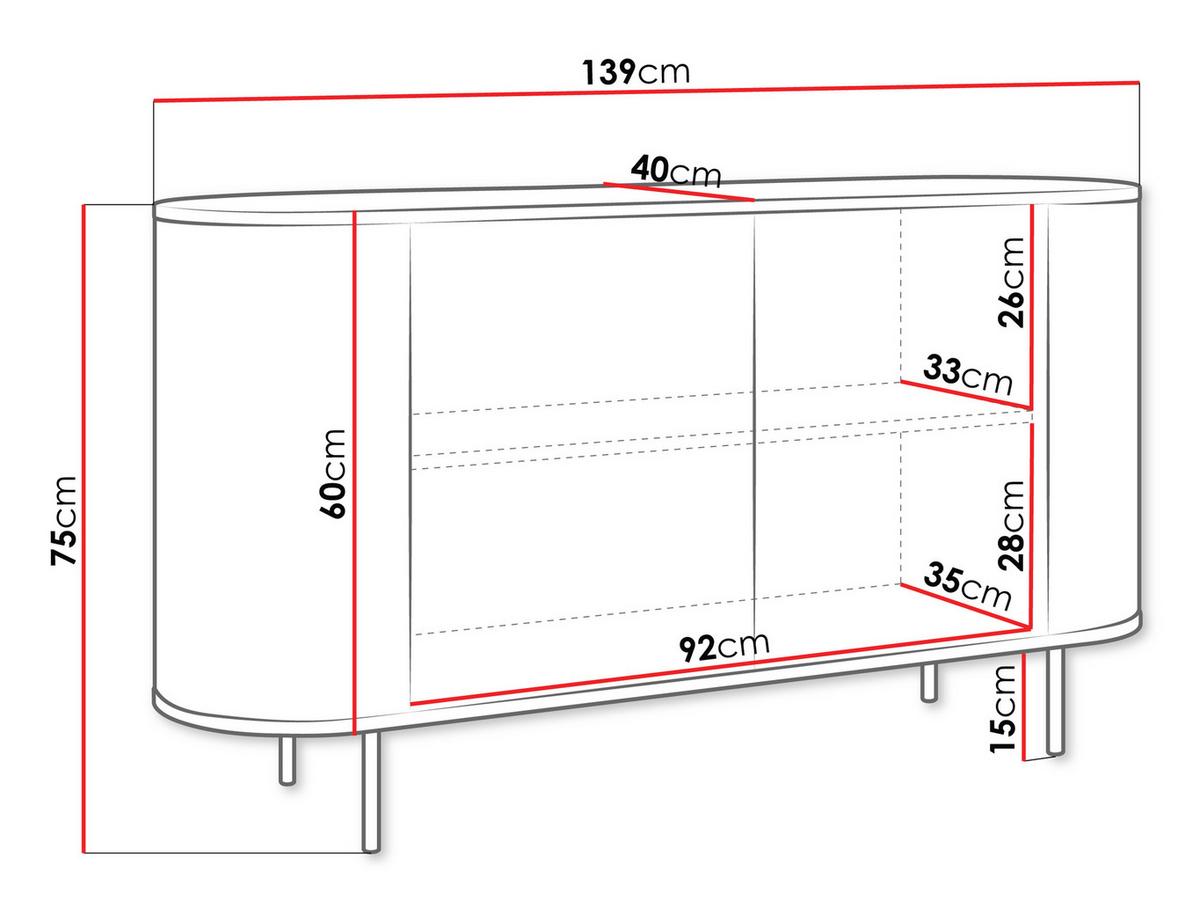 KOMMODE Lygrint 140 2D - Eichefarben/Schwarz, Holzwerkstoff/Metall (139/75/40cm) - MIRJAN24