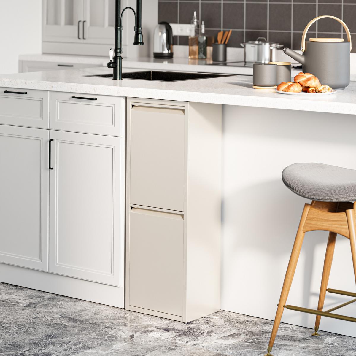 MÜLLTRENNSCHRANK Sollentuna - Creme, Kunststoff/Metall (33/93/25cm) - [en.casa]