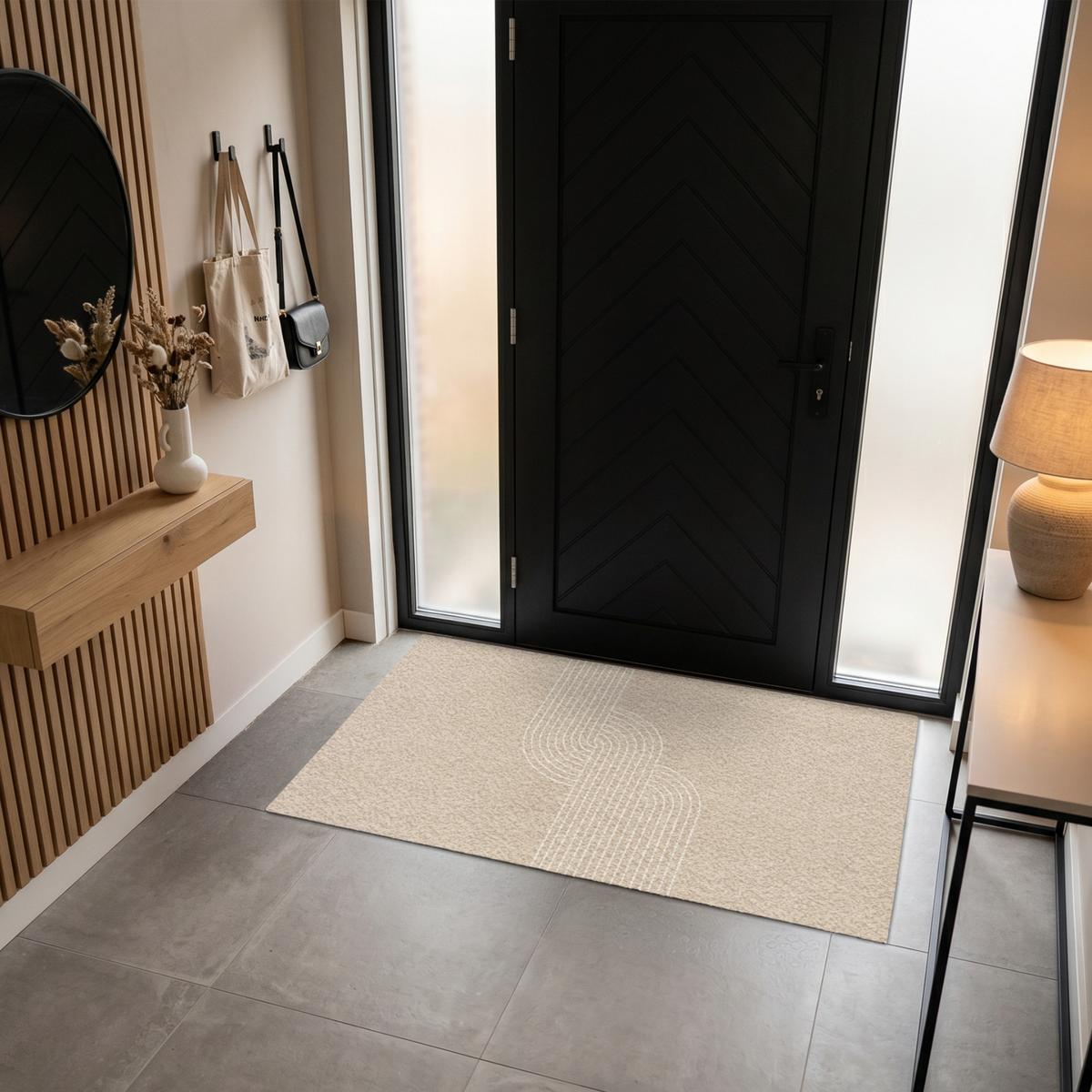 FUSSMATTE Parallele Linien - Leichte Textur - Beige Türmatte 150x90 cm - Beige, Kunststoff (150/0.4cm) - MuchoWow