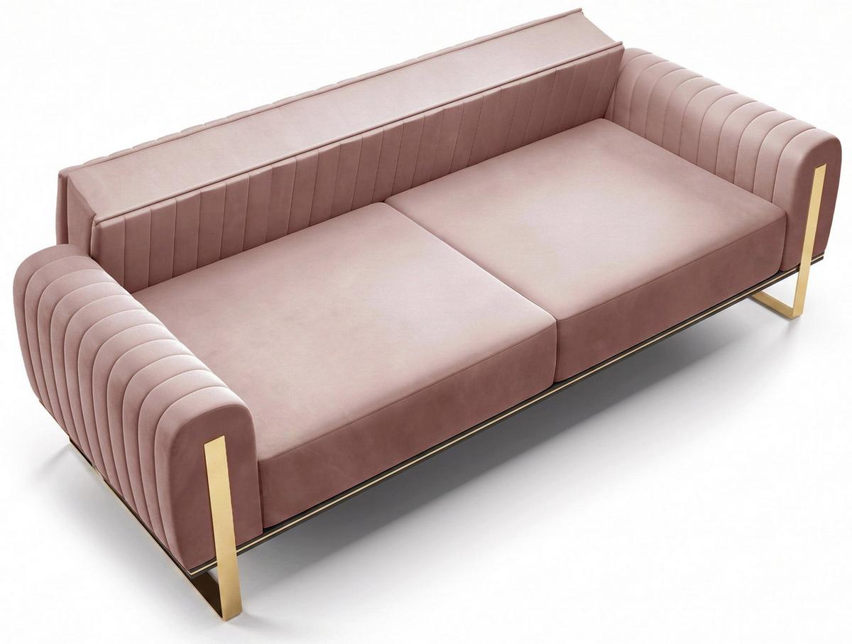 SOFA Parissa 228 cm - Pink/Goldfarben, Textil/Metall (228/79/92cm) - Selsey
