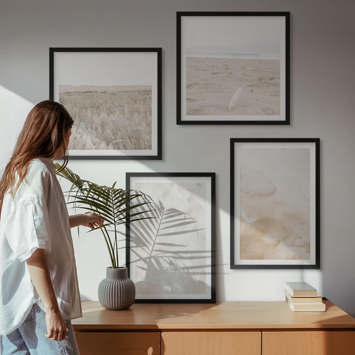 BILDER SET 4er Set - 50x50 cm & 40x60 cm Schwarzer Rahmen - Modische Pastelltexturen - Schwarz, Kunststoff (50/50cm) - TULUP