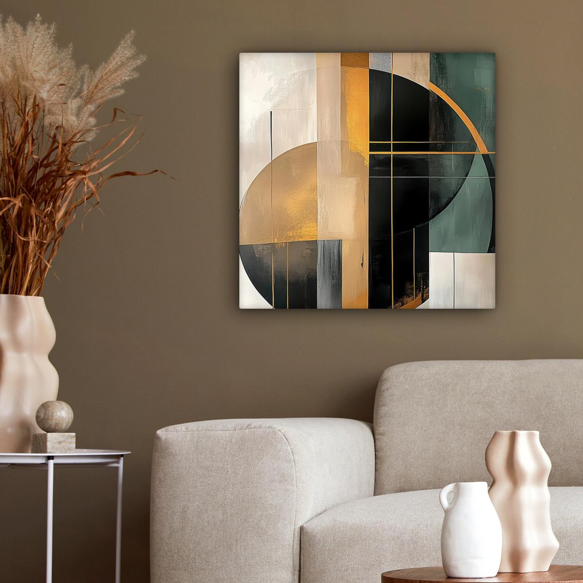 LEINWANDBILD Abstrakt - Gold - Bronze - Grün - Formen - Modern Wandbild Wohnzimmer 50x50 cm - Multicolor, Textil (50/50cm) - MuchoWow