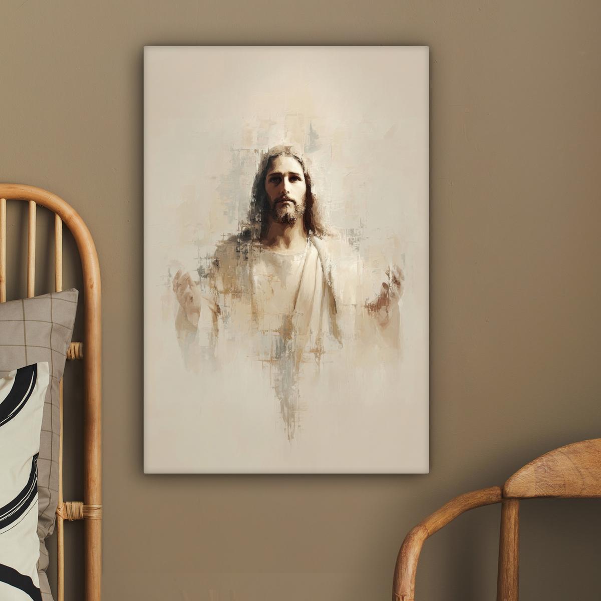 LEINWANDBILD Porträt - Abstrakt - Jesus - Beige Wanddeko Schlafzimmer 60x90 cm - Beige, Textil (60/90cm) - MuchoWow