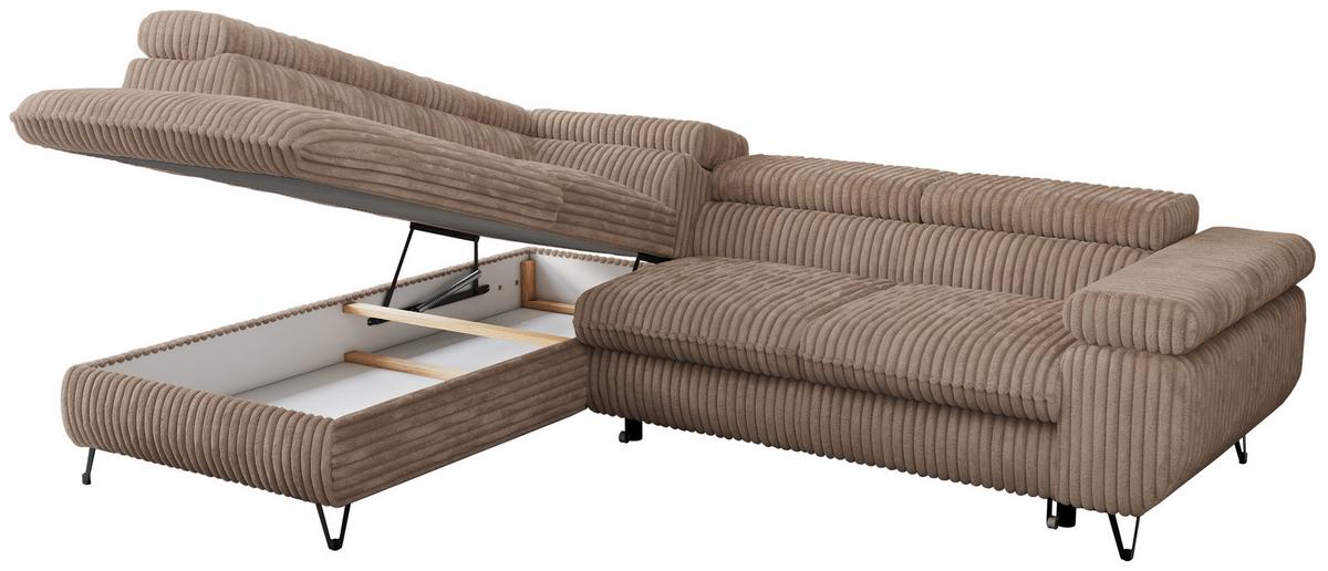 ECKSOFA PEDRO L Braun Cord - Links Seite - Schwarz/Braun, Textil/Metall (208/273cm) - MKS