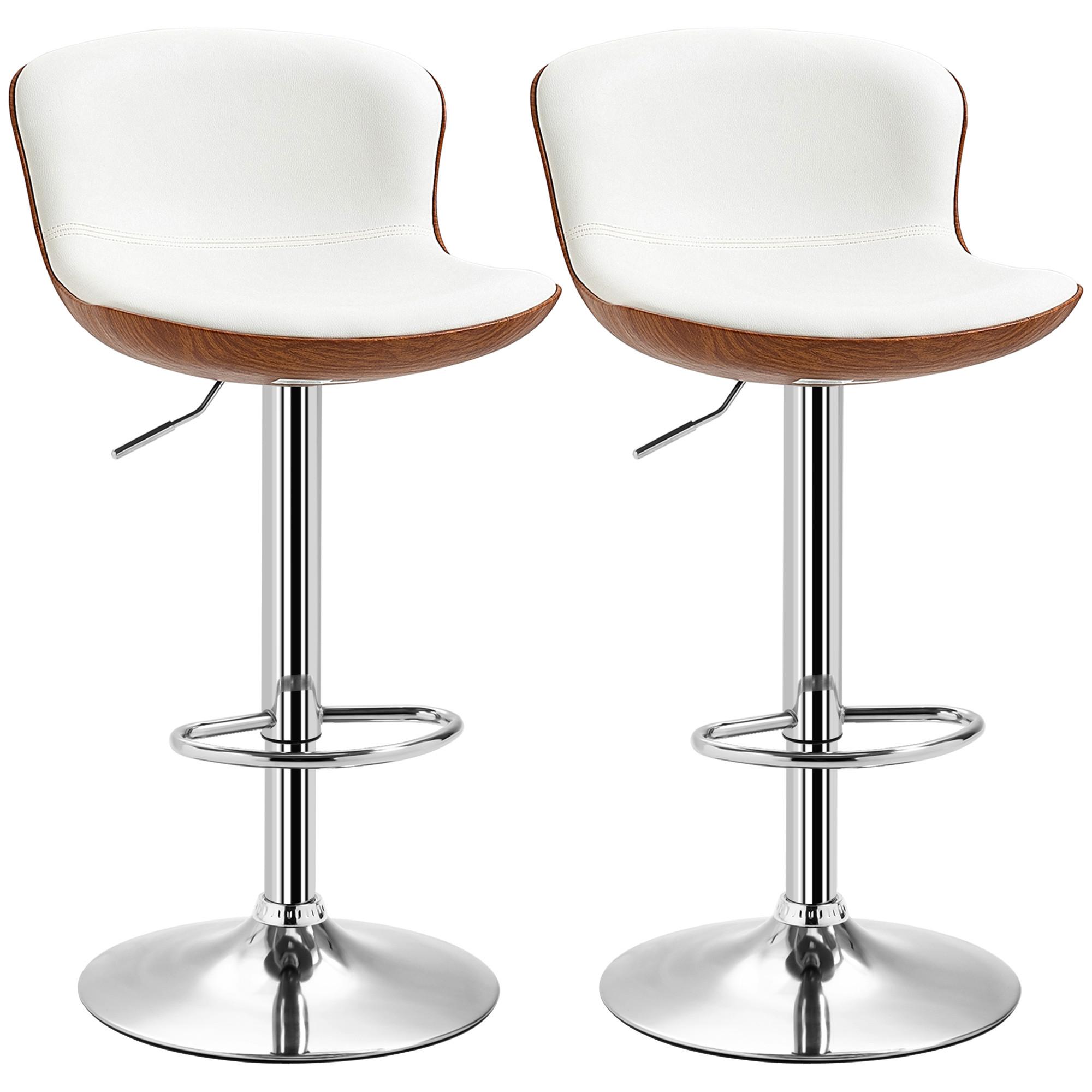 2ER-SET Barhocker, Bistrohocker mit Fußstütze, Drehbar Höhenverstellbar Barstuhl - Silberfarben/Creme, Metall (46/106/50cm) - HOMCOM
