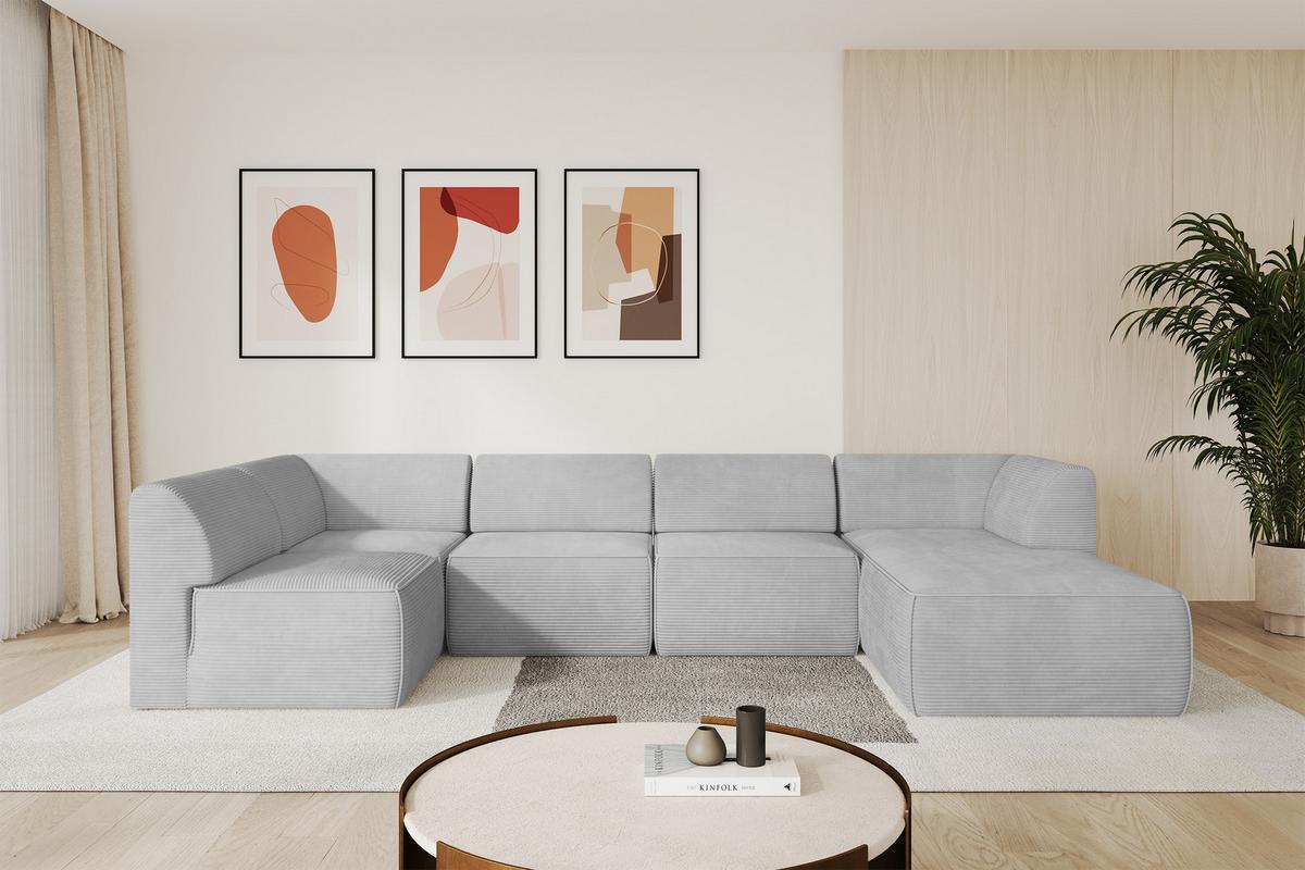 WOHNLANDSCHAFT Ottomane Rechts MOVO-L 345x180x78 cm Grau Cord - Grau, Holzwerkstoff/Kunststoff (180/78/345cm) - ALTDECOR