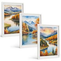 BILDER SET 3er Set - 40x60 cm Weißer Rahmen - Herbstliche Berglandschaften - Weiß, Kunststoff (40/60cm) - TULUP