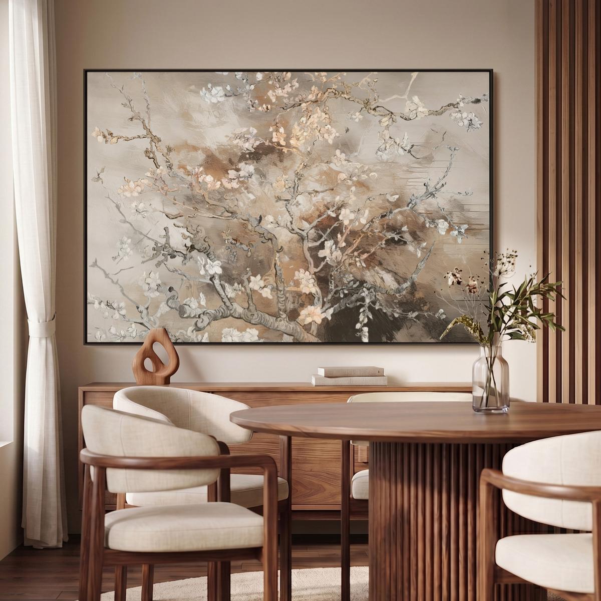 LEINWAND Bilder mit Rahmen - Mandelblüte - Kunst - Van Gogh - Beige - Abstrakt - 140x90 - Braun, Textil (140/90cm) - MuchoWow