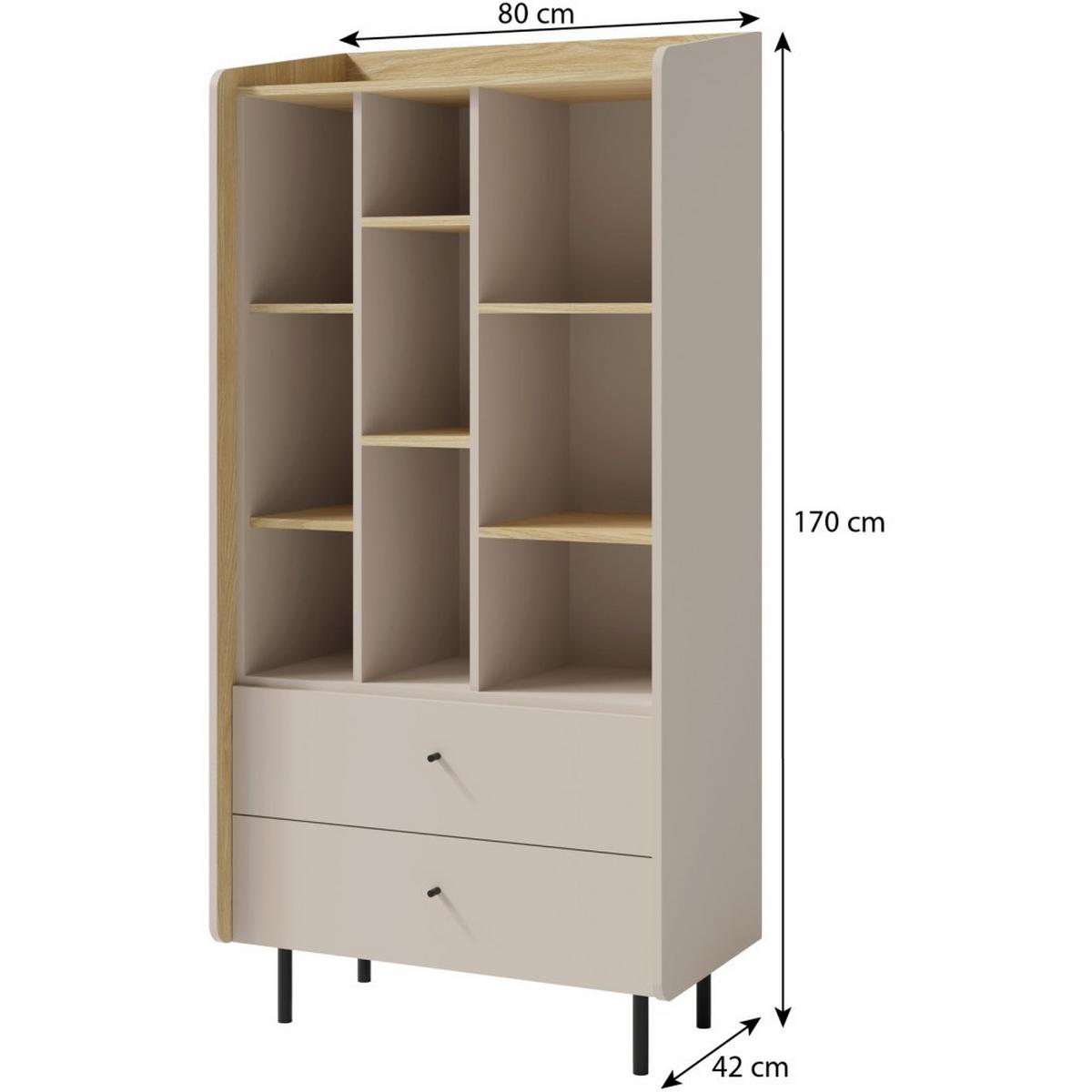 BÜCHERREGAL Alex mit 2 Schubladen, Beige Sand - Beige/Schwarz, Holzwerkstoff (80/170/42cm) - Beautysofa