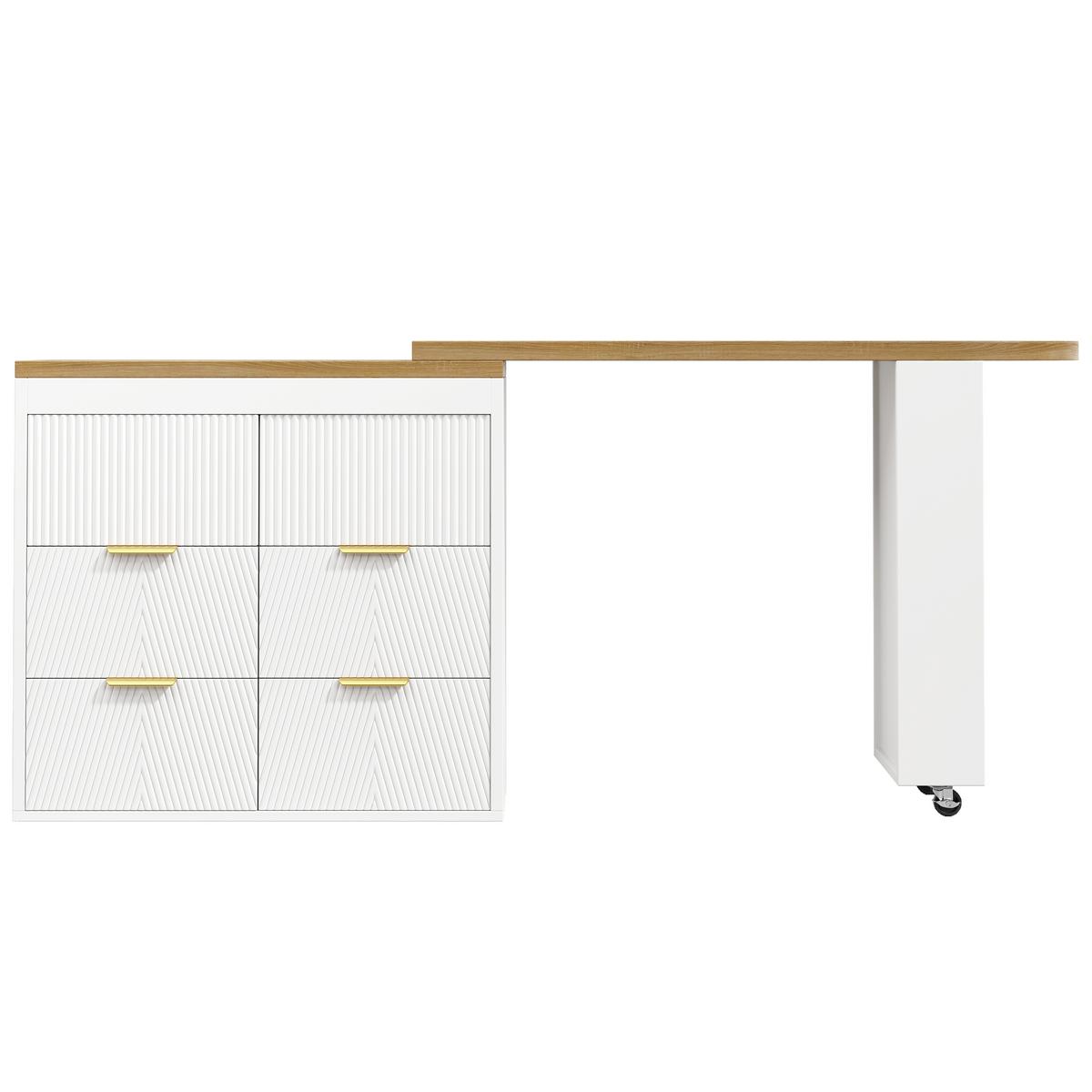 BARTISCH mit küchenbuffet 360° drehbar & 6 schubladen - Weiß, Holzwerkstoff (39/203/90cm) - Urban Meuble