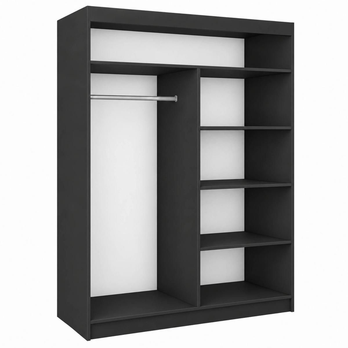 SCHWEBETÜRENSCHRANK Debra mit 2 Türen, 160/216/61 Schwarz mit Spiegel - Schwarz, Holzwerkstoff (160/216/61cm) - Beautysofa