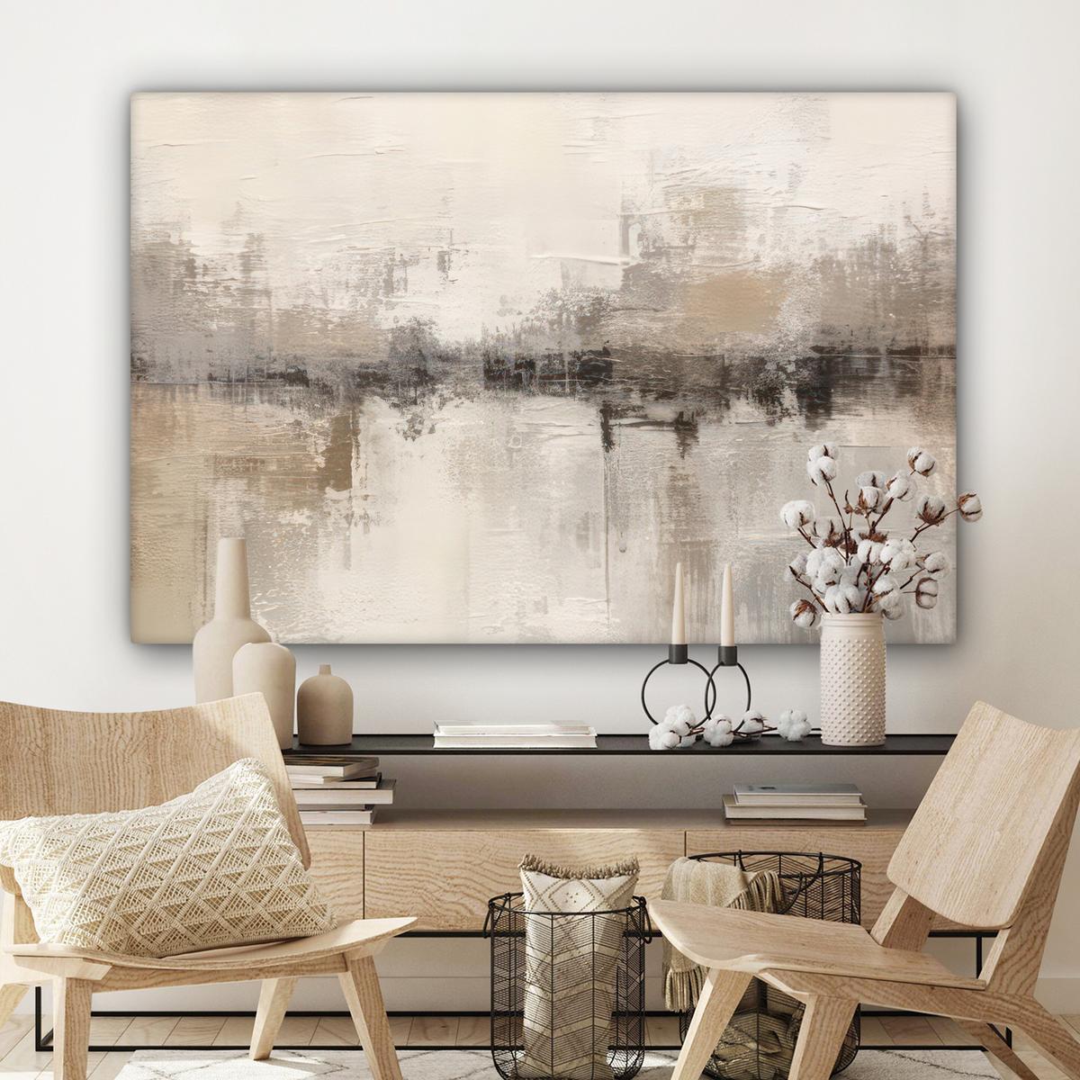 LEINWANDBILD Moderne Kunst - Abstrakt - Beige Wohnzimmer Groß 120x80 cm - Beige, Textil (120/80cm) - MuchoWow