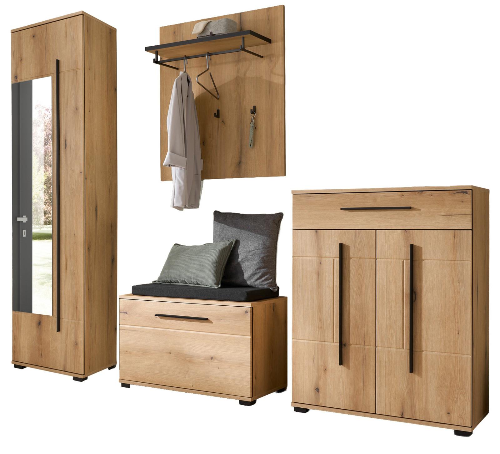 GARDEROBEN-SET Evoke Eiche 5-teilig 230 cm, Flurgarderobe mit viel Stauraum - Dunkelgrau/Eichefarben, Glas/Holzwerkstoff (230/230/40cm) - Furn.Design