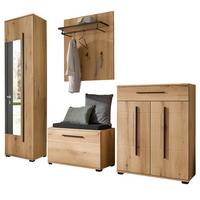 GARDEROBEN-SET Evoke Eiche 5-teilig 230 cm, Flurgarderobe mit viel Stauraum - Dunkelgrau/Eichefarben, Glas/Holzwerkstoff (230/230/40cm) - Furn.Design